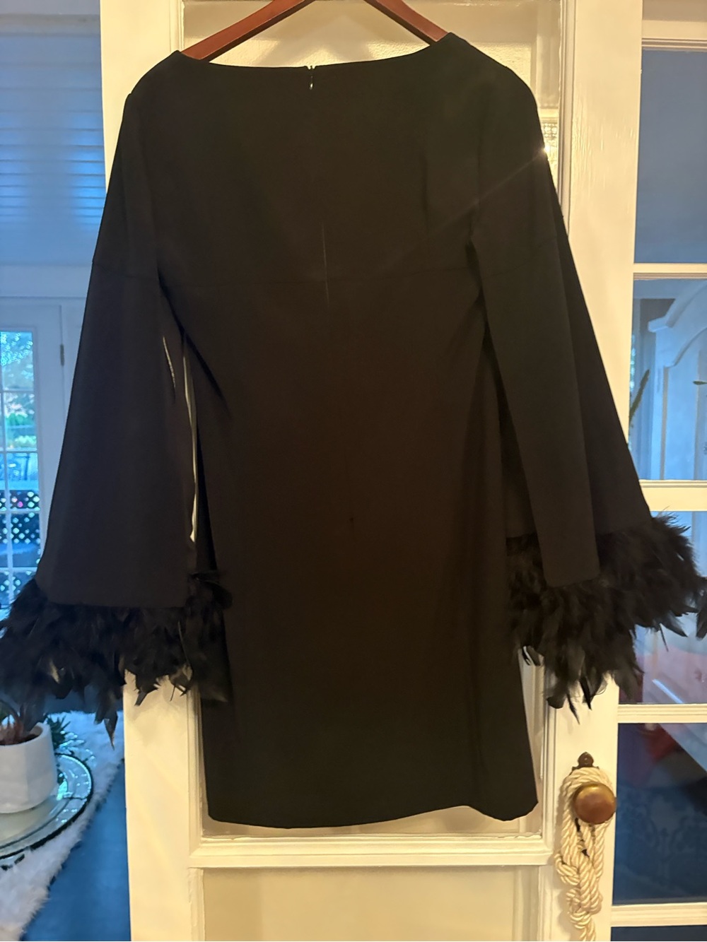 Nanette Lepore Black Mini Dress with Feather-Trim Sleeves